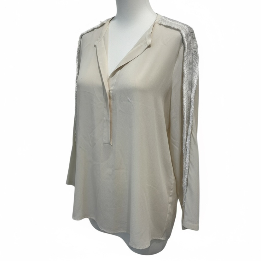 Sandro silk blouse, size 1, frindge style arms. NWT
